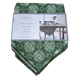 Threshold 50" Square Table Throw Green Mandala NWT Tablecloth Linen Blend Boho